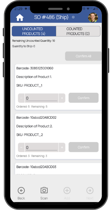 Scan barcodes to pack and ship goods